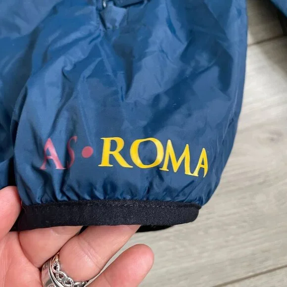 AS Roma Full Zip Windbreaker Rain Jacket Women's XL Blue Hooded Soccer Football